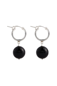 Boule Hoops Black Tourmaline Silver